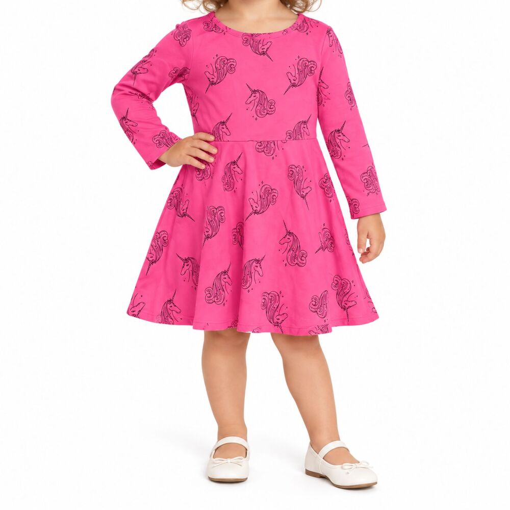 🔥5 for $30🔥 Cat & Jack Pink Unicorn Print Long Sleeve Dress | 3T